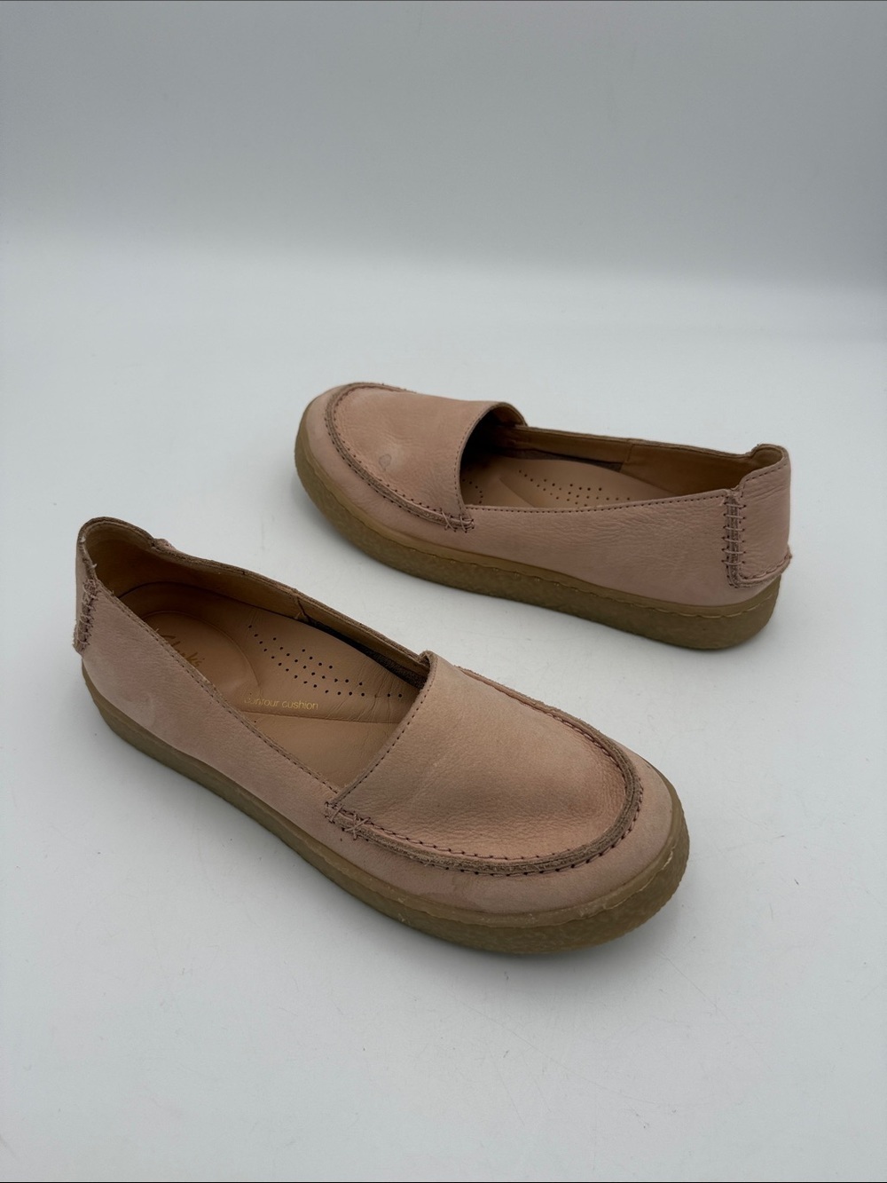 Clarks Blush Pink Leather Slip-On Loafers women 8M casual vacation office retro